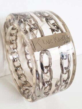Luc Kieffer Resin Clear Double Silver Chain Bangle NEW